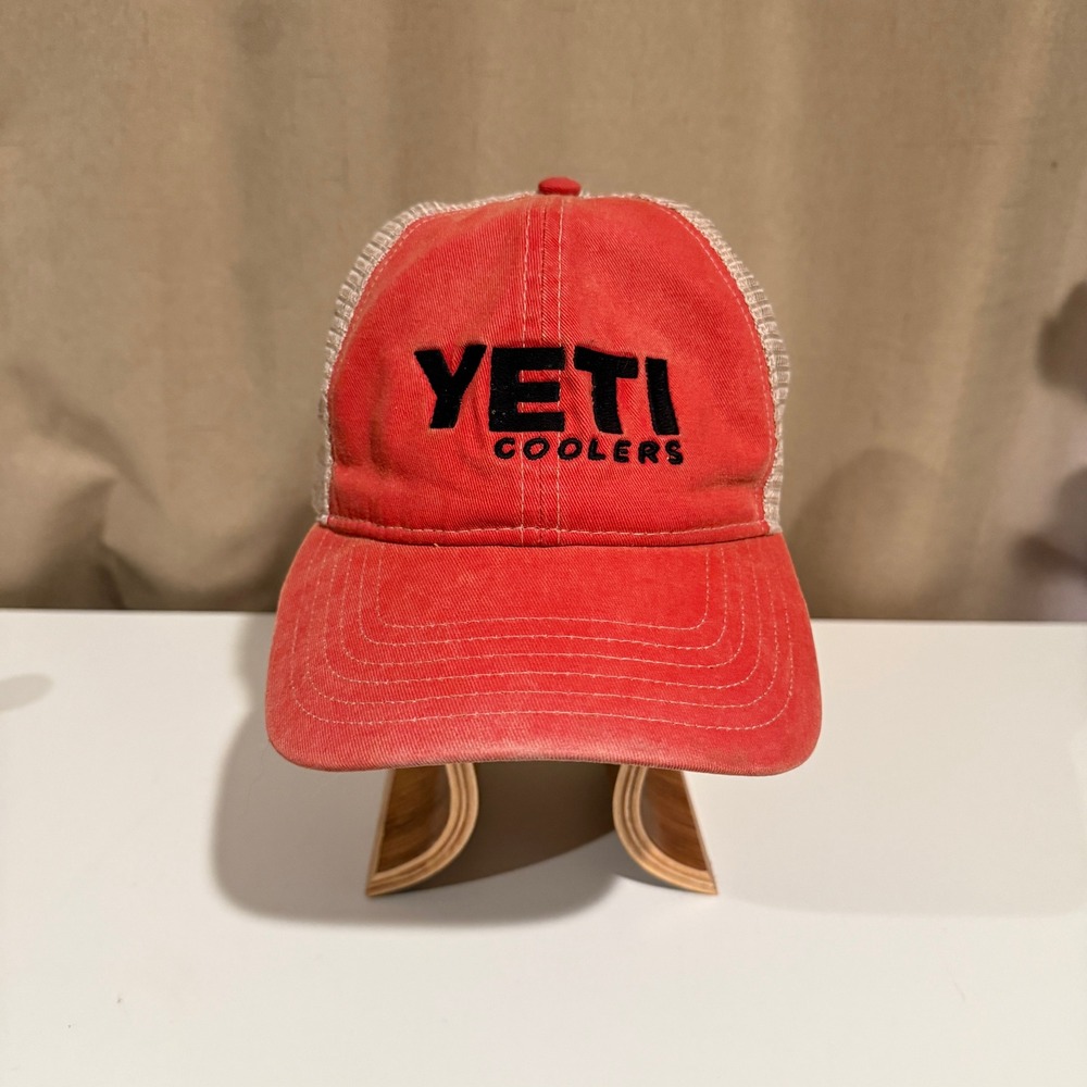 YETI Coolers Red Tan Mesh Trucker Hat Snapback Adjustable Built For The Wild